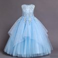 thumbnail image 6 of Girls Sleeveless Lace Tulle Flower Dress, Floor Length Layered Princess Ball Gown with Beading, Elegant formal Outfit for Wedding, Birthday Party, Pageant & Kids Photoshoot Events Blue 3-4Years, 6 of 6