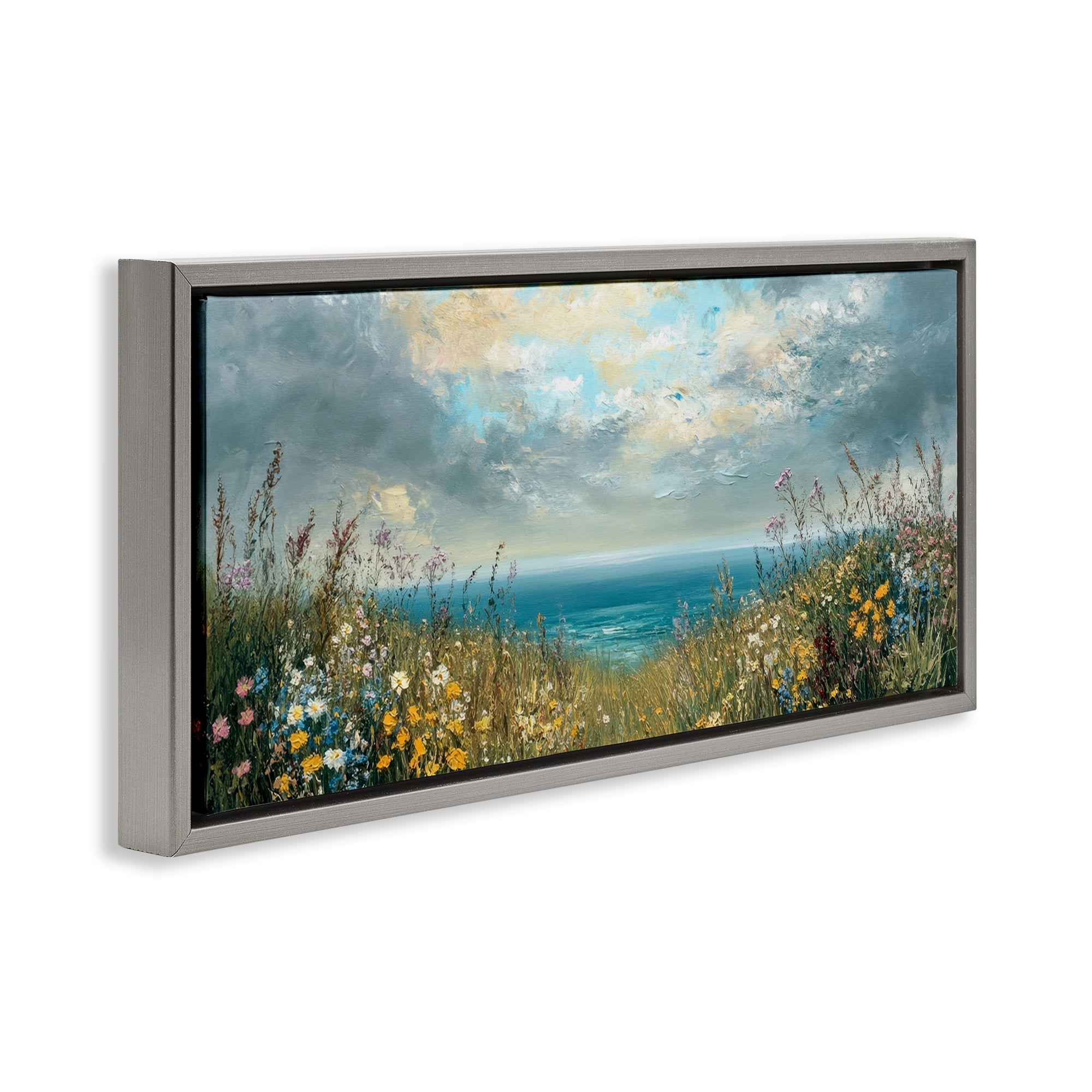 Stupell Industries Scenic Coastal Flowers In Bloom Gray Framed Floater Canvas Wall Art, design by Petal Prints Design