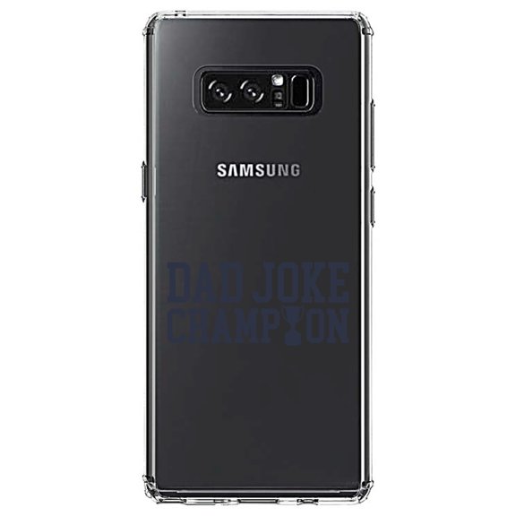 DistinctInk Clear Shockproof Hybrid Case for Samsung Galaxy Note 8 - TPU Bumper Acrylic Back Tempered Glass Screen Protector - Dad Joke Champion Trophy