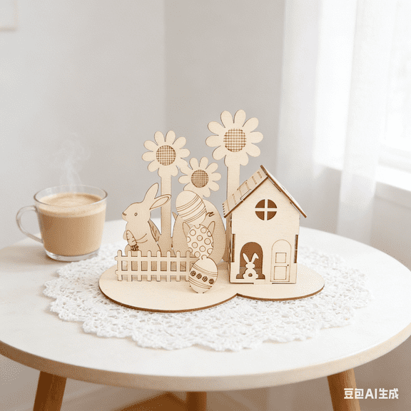 Bisitoy Easter Decor, Paint Your Own Wooden Easter Set - Farmhouse Egg & Sunflower Table Decorations