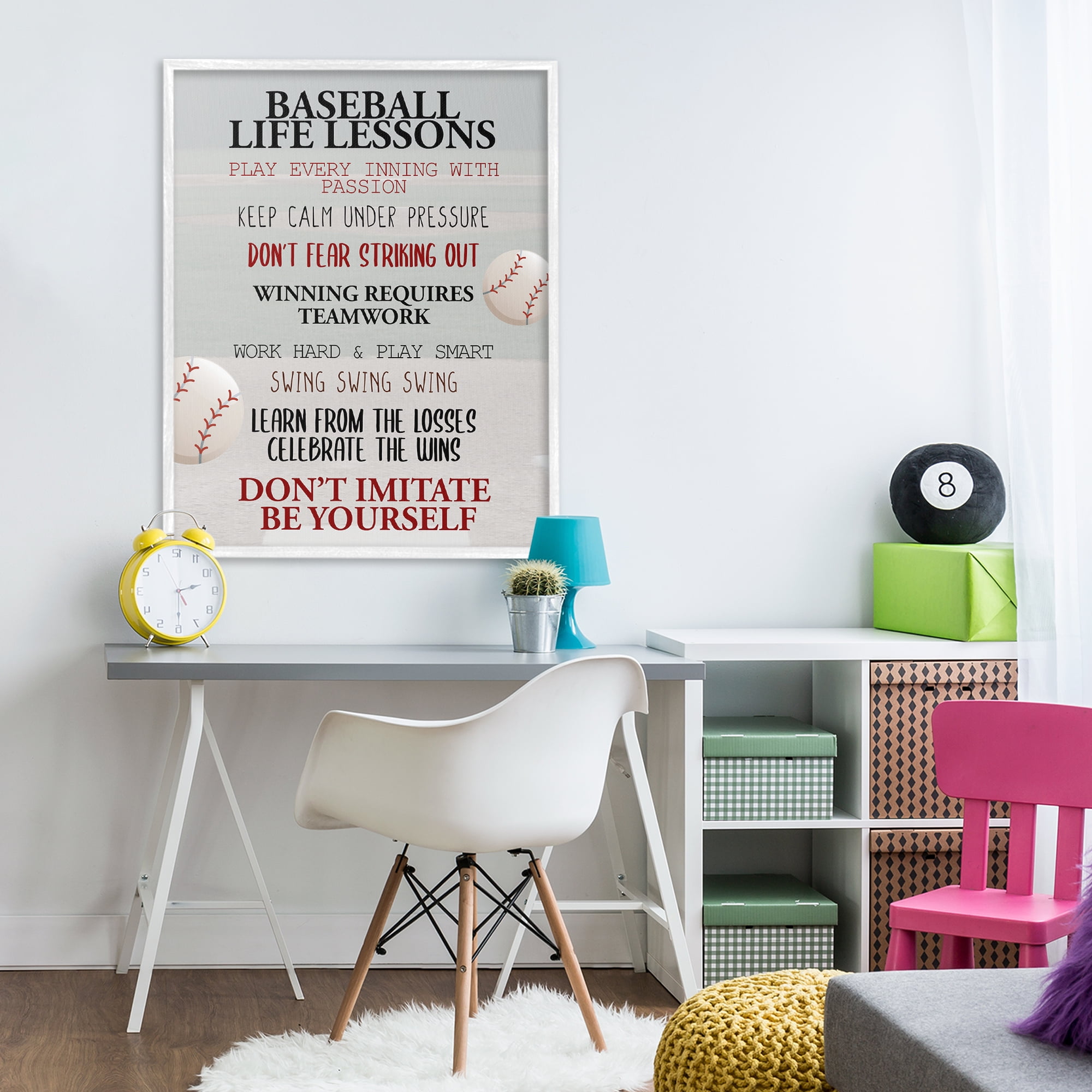 Baseball Life Lessons White Framed Giclee Art, design by Kim Allen