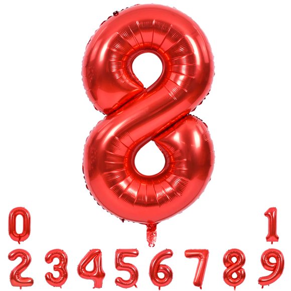 40 Inch Red Large Numbers Balloons 0-9, Number 8 Digit 8 Helium Balloons, Foil Mylar Big Number Balloons for Birthday Party Anniversary Supplies Decorations