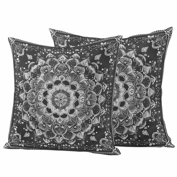 Gray Boho Floral Outdoor Waterproof Pillow Covers, Vintage Ethnic Tribal Abstract Motifs Decorative Square Throw Pillowcase Sofa Cushion Sham for Patio/Couch/Chair, 20"x20" 2 Pack