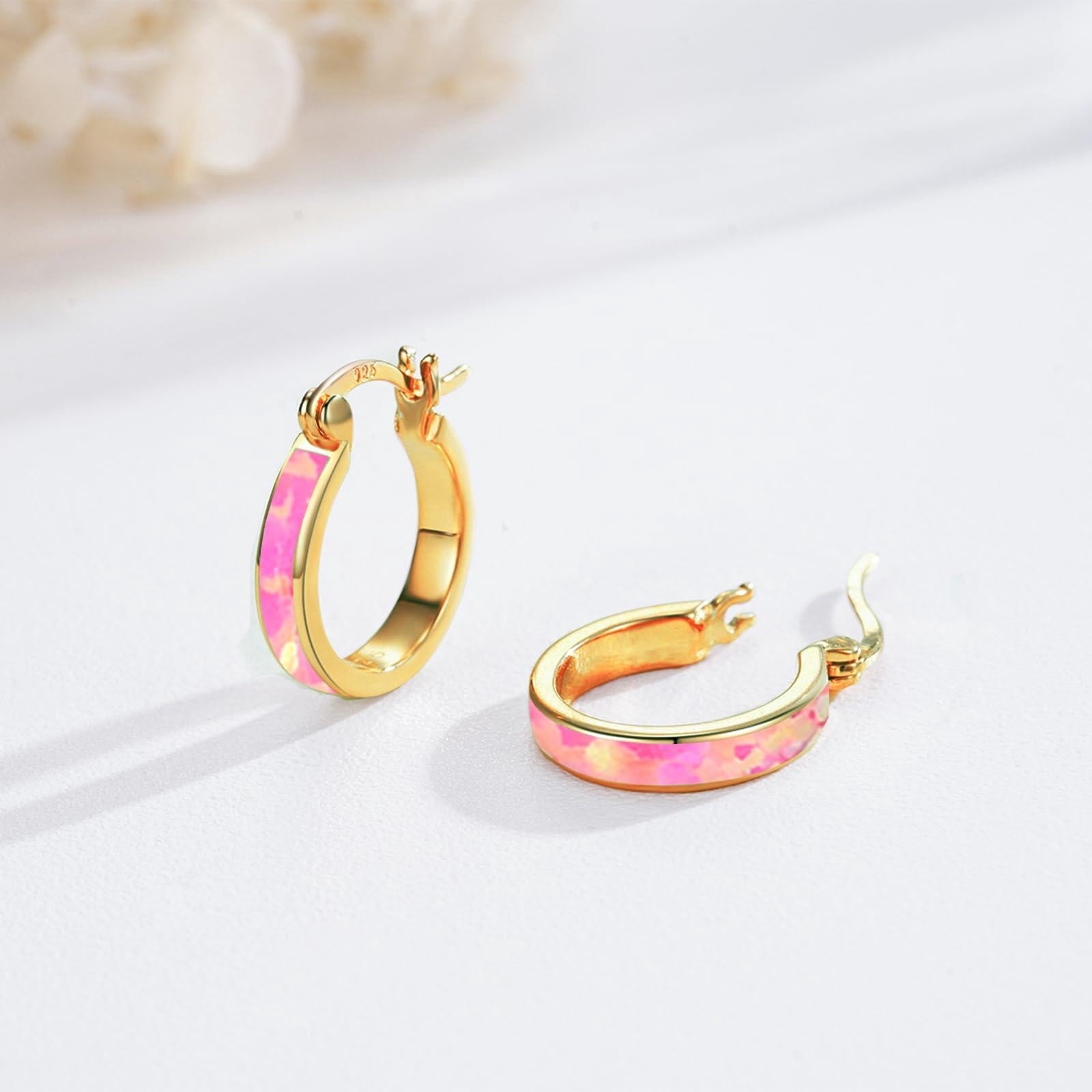 Coachuhhar Opal Hoop Earrings for Women 925 Sterling Silver Hypoallergenic Huggie Earrings Tiny Cartilage Earrings Mini Hoops Earrings Small Earrings Opal Jewelry for Mother's Day
