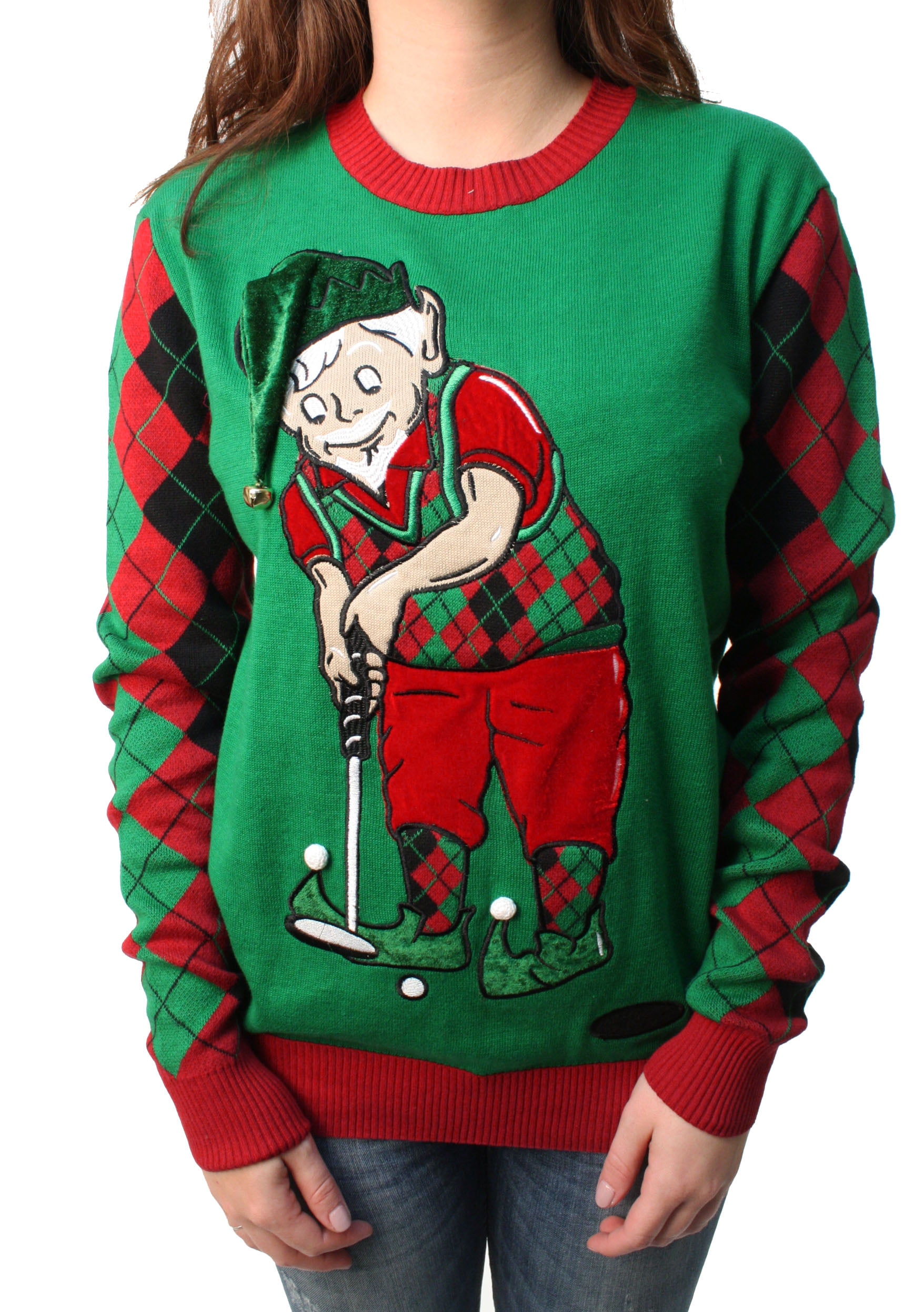 ugly christmas sweater plus size womens golfing elf 3d hat with ugly christmas sweater plus size