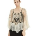 thumbnail image 4 of XFLWAM Women's Shawl Wraps Sequin Lace Sheer Mesh Tassel Beaded Evening Cape Bridal Shawl for Evening Dresses Wedding Party Beige One Size, 4 of 5