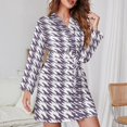 thumbnail image 3 of Aesthetic Red Lilac And White Ripple Night Robe Long Sleeve V Neck Robe With Belt Women's Sleepwear Dresses, 3 of 9