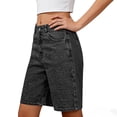 thumbnail image 3 of Clossjun Long Knee Length High Waisted Stretchy Cotton Jorts Bermuda Jean Shorts for Women with Pockets Denim Summer Clean Fit, 3 of 5
