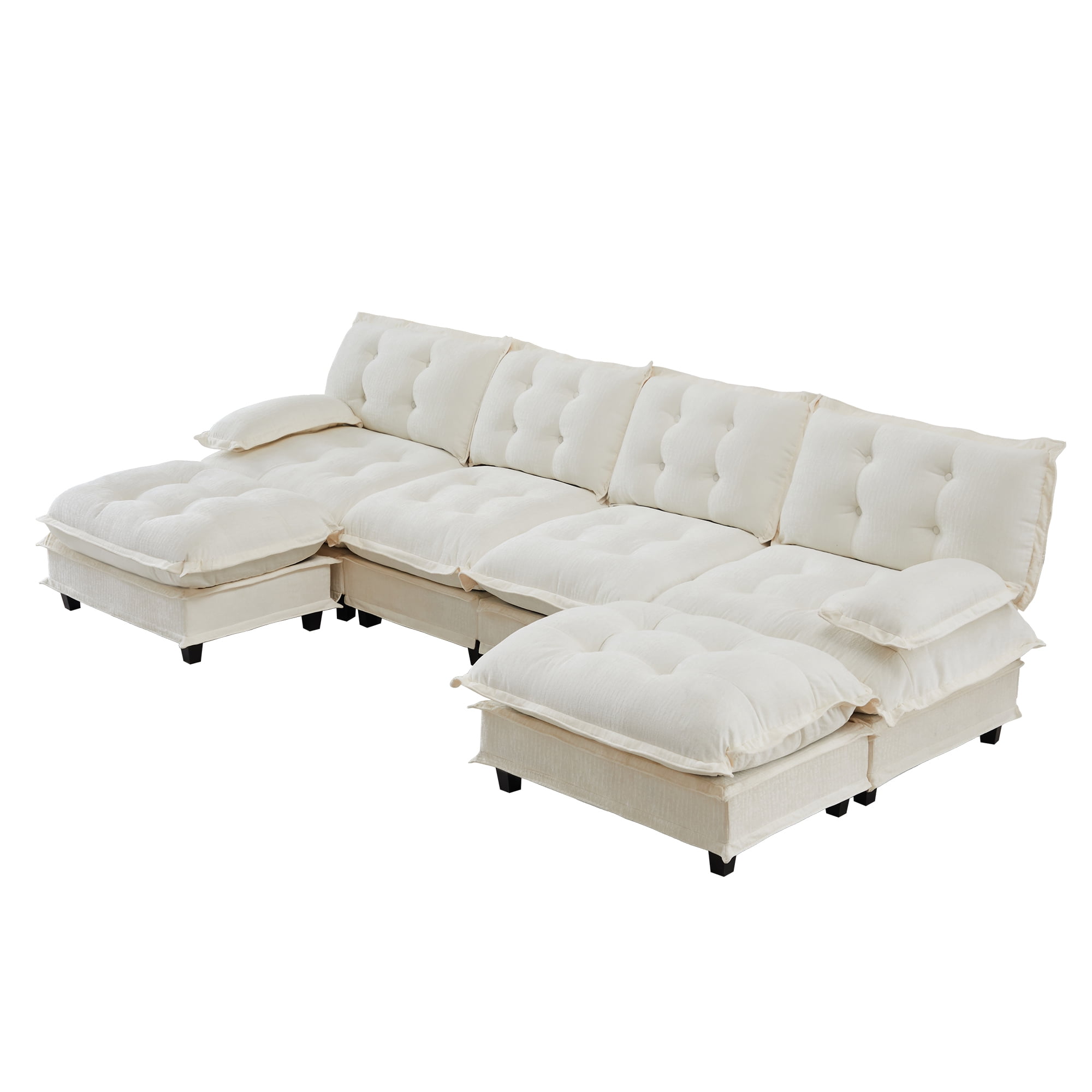 AISWORD 138" U-Shaped Modular Sectional Cloud Sofa with 2 Ottomans, Chenille Fabric Deep Seat Couch with Lattice Decored Cushions