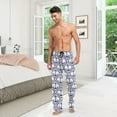 thumbnail image 3 of Men's Pajama Pants with Pockets Sleepwear Lounge Pants Stretch Casual Blue Ship Anchors in Squares, 3 of 7