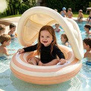 Pool Float with Canopy - Floating Pool Chair | Adjustable Sunshade Trainer for Kids Puddle Summer Beach Lake Backyard Water Fun Safe Comfortable Relaxing Float