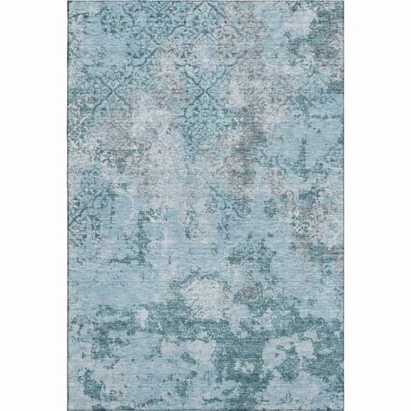 HomeRoots 664529 9 x 12 ft. Teal Ivory & Gray Abstract Transitional Washable Machine Made Rectangle Area Rug with UV Protection