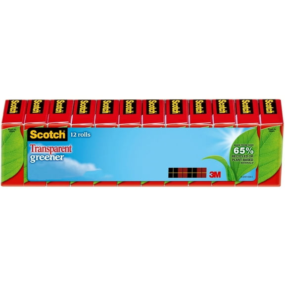 Scotch 612-12P 1 in. Core 0.75 in. x 75 ft. Transparent Greener Tape (12-Piece/Pack)