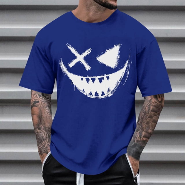 Blusas y camisas de manga corta con cuello redondo para hombre, blusas casuales de verano a la moda con cuello redondo y estampado para hombre.