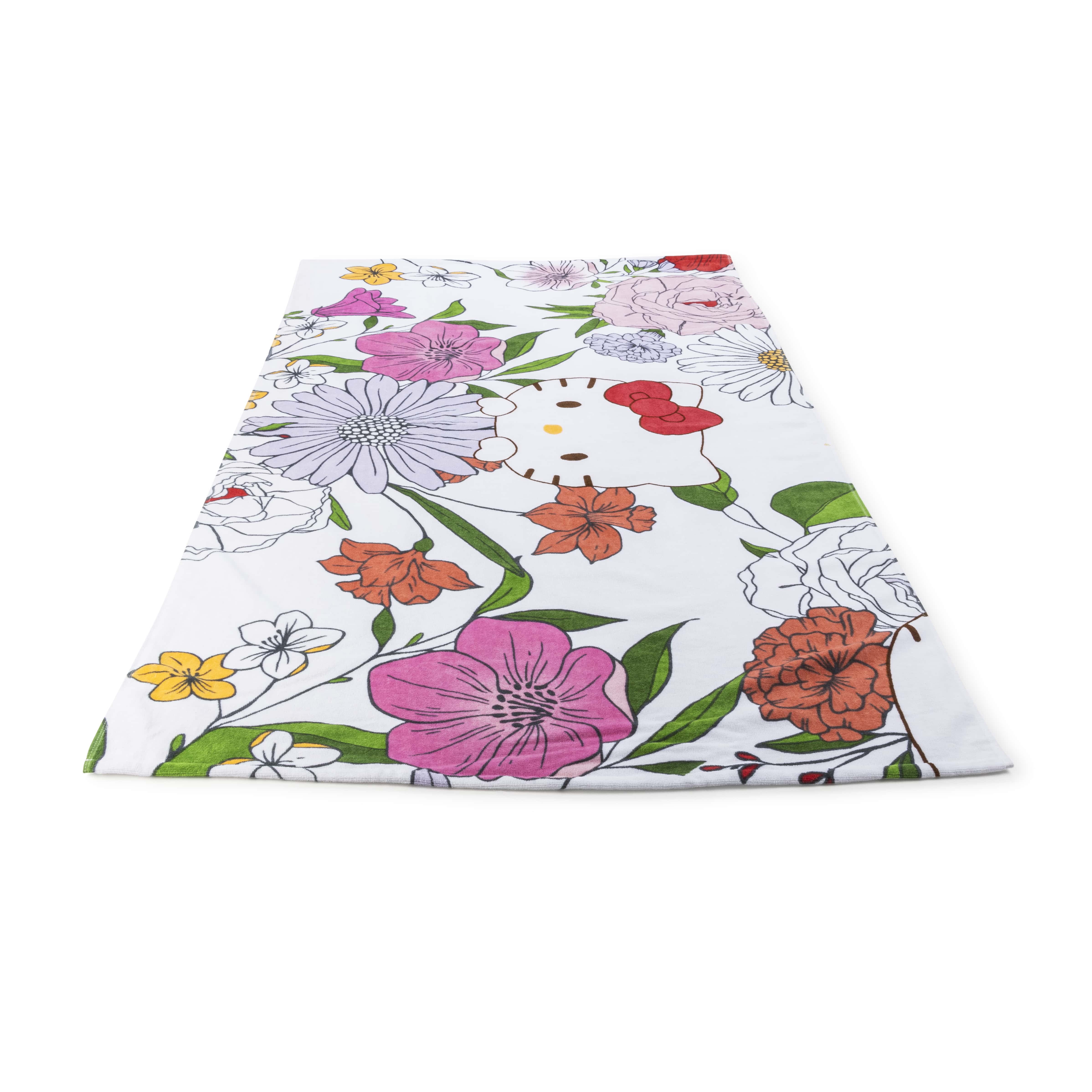 Hello Kitty Spring Floral Kitty 34" x 64" Oversized Bath Towel, Cotton, Multicolor, Sanrio