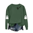thumbnail image 3 of Feancey Crewneck Sweatshirts Women Oversized Long Sleeve Halloween Tops Cute Ghost Print Loose Pullover Sweatshirt Teen Girl Clothes Army Green S, 3 of 9