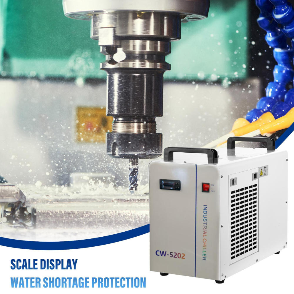 Industrial Water Chiller, 80W-180W Industrial Chiller with 2 Inlets Outlets, 7L Tank Capacity Cooling Machine with Viewing Window for Engraving Cutting