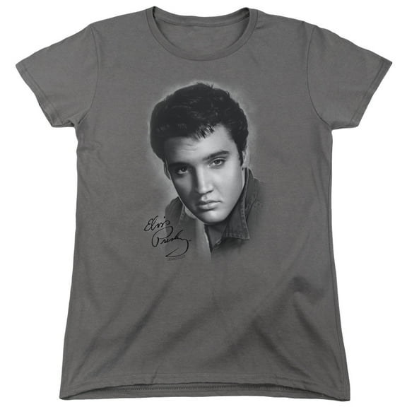 Elvis Presley Grey Portrait Women's T-Shirt Charcoal