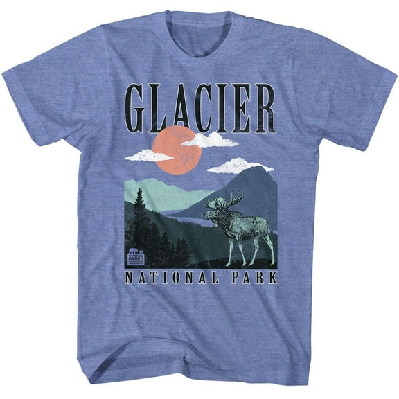 National Parks Glacier National Park Light Blue Heather Adult S/S Tshirt S
