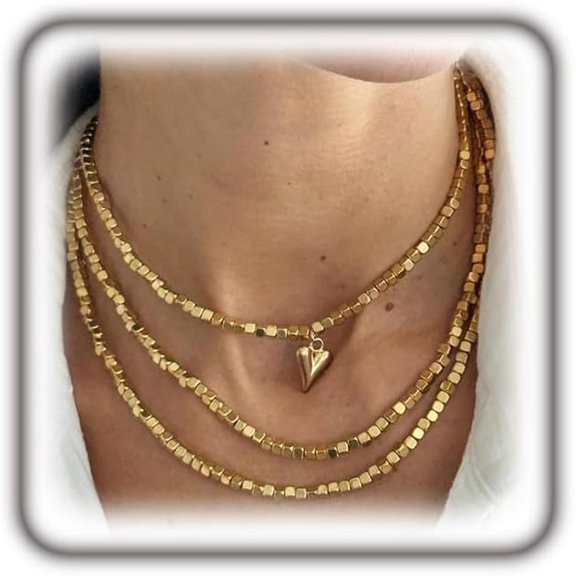 Layered Gold Silver Plated Heart Lariat Y-Necklace for Women,Stackable Irregular Beaded Chain Necklaces Trendy Holiday Jewelry Accessories Gift