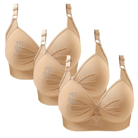 SNOWSONG Push Up Bras for WomenClearance! Wireless Bras Plain Color 3-Pack Women s Seamless Breathable Lingerie Plus Size Non-Steel Ring Bra Bras for Women Comfy Bras for Women Beige 46
