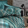 thumbnail image 6 of SUSSEXHOME Black Green Stripes %100 Cotton Duvet Cover Set Teal, Full Size Duvet Cover, 1 Duvet Cover, 1 Fitted Sheet and 2 Pillowcases, Iron Safe, Hypoallergenic, Breathable Bedding Set, 6 of 7