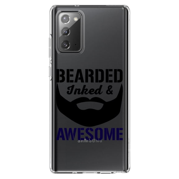 DistinctInk Clear Shockproof Hybrid Case for Samsung Galaxy Note 20 (6.7" Screen) - TPU Bumper Acrylic Back Tempered Glass Screen Protector - Bearded Inked & Awesome