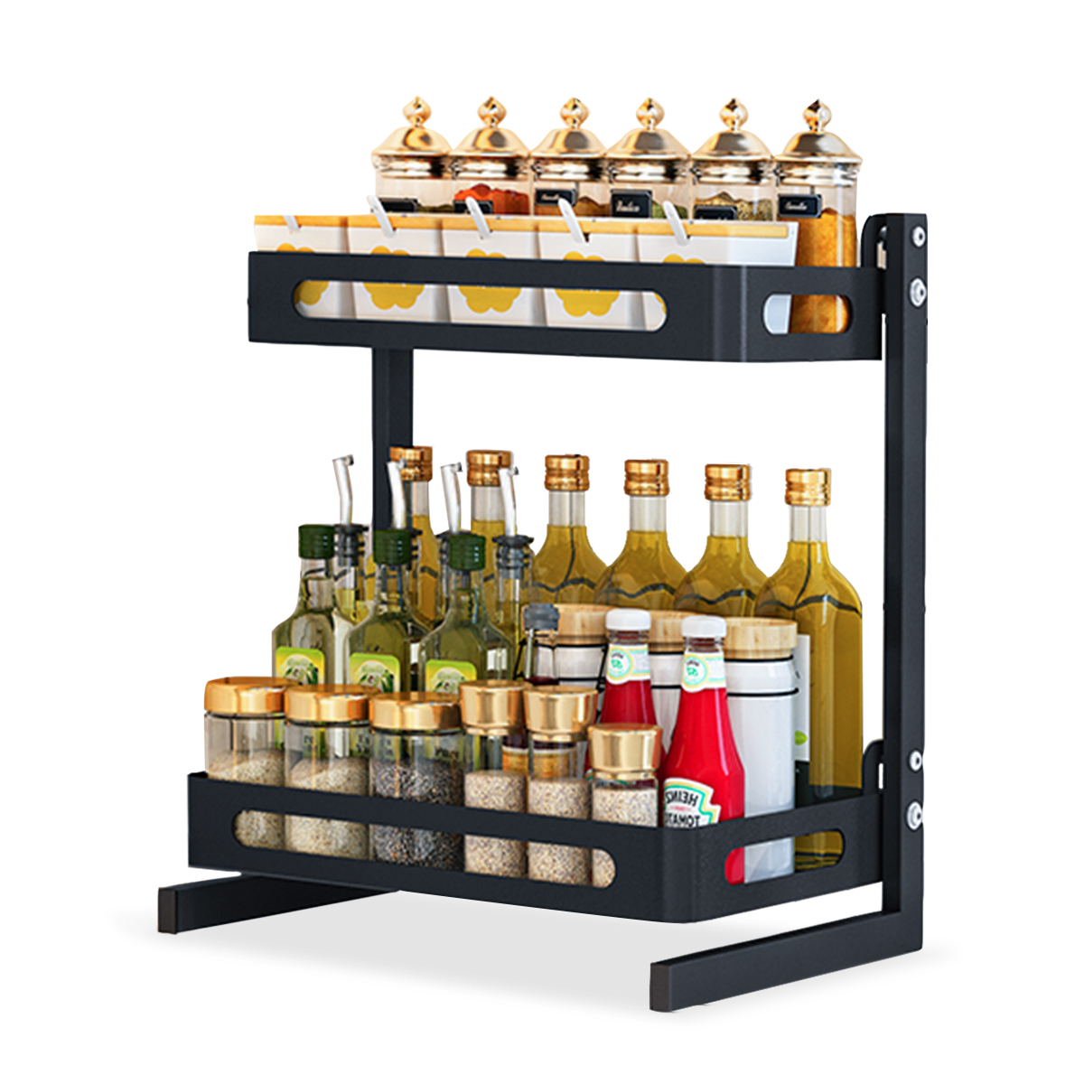 Metal Kitchen Spice Rack Countertop Standing Corner Shelf Removable Seasoning Organizer Jars