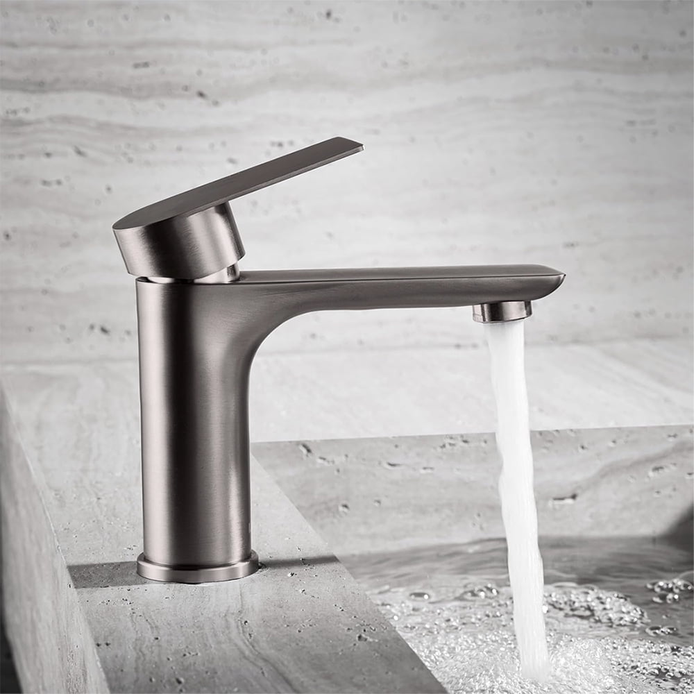 Bathroom Faucet Stainless Steel Hot & Cold Water Mixer Taps Single Hole Basin Vanity Modern Basin Faucet, Gray