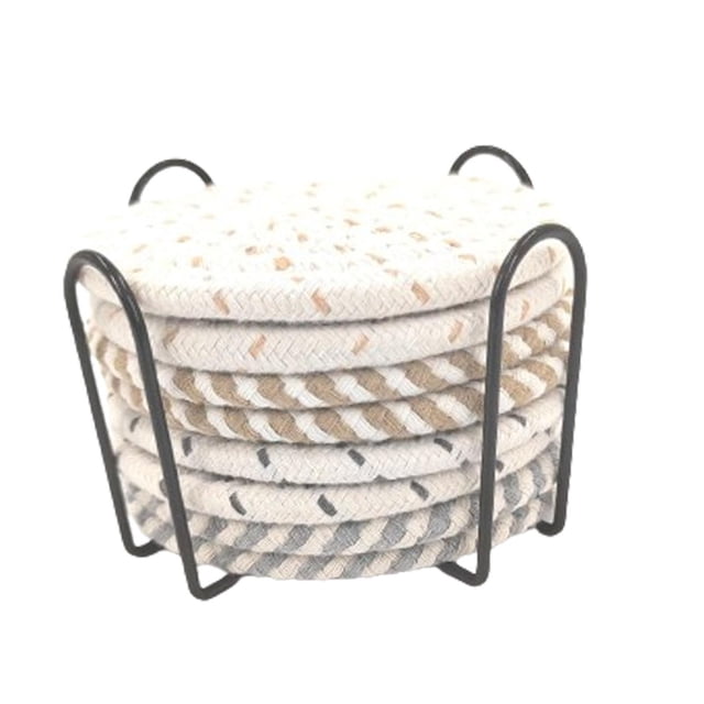 8 posavasos absorbentes para bebidas con rejilla, juego de posavasos tejidos resistentes al calor, posavasos de algodón para cocina, decoración del Tema beige