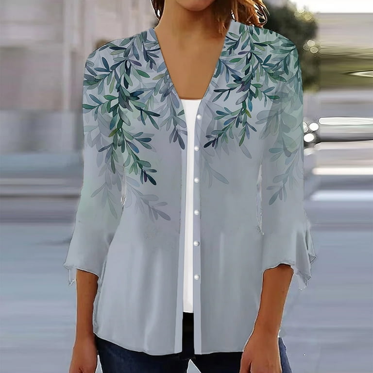 Flower Printed Open Front Cardigan Flower Printed Open Front Cardigan