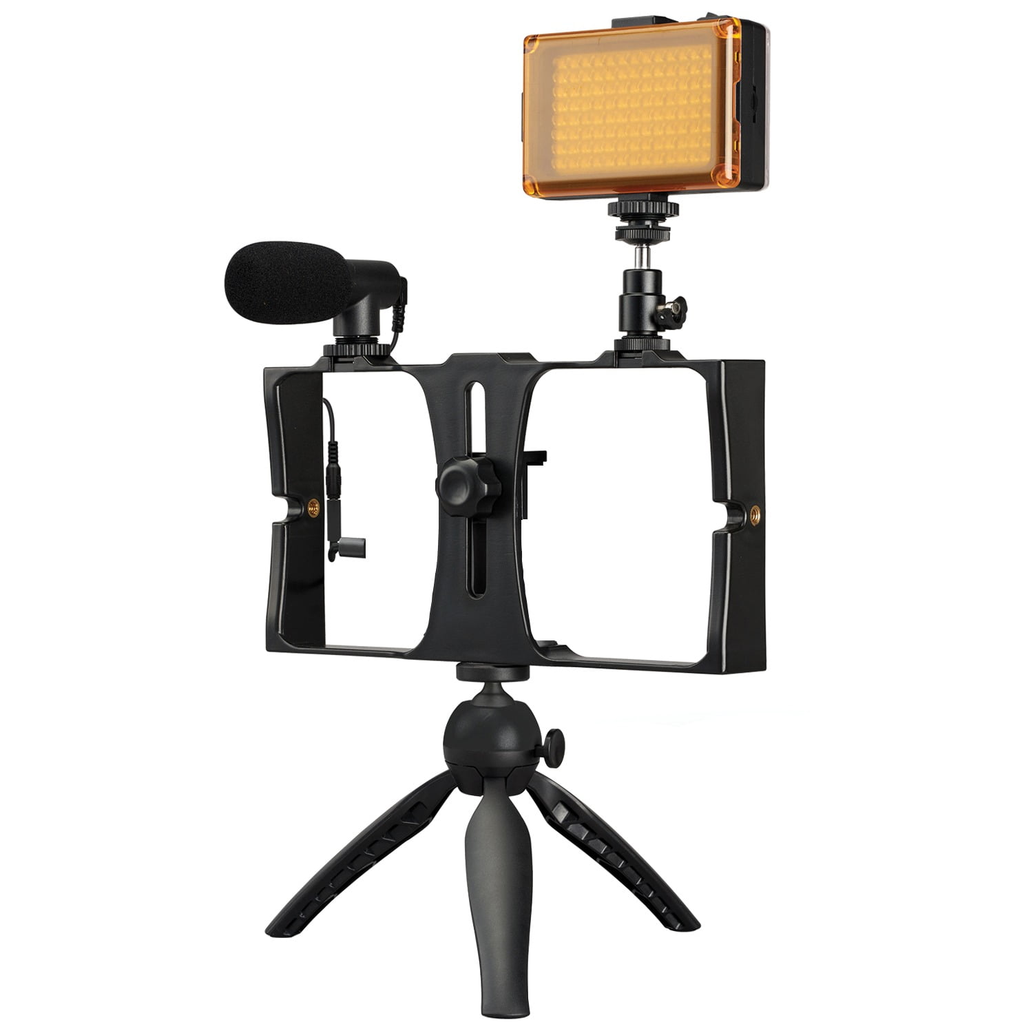 GPX AllinOne Vlogging Tripod Kit, LED Light and Microphone, TPDL900B
