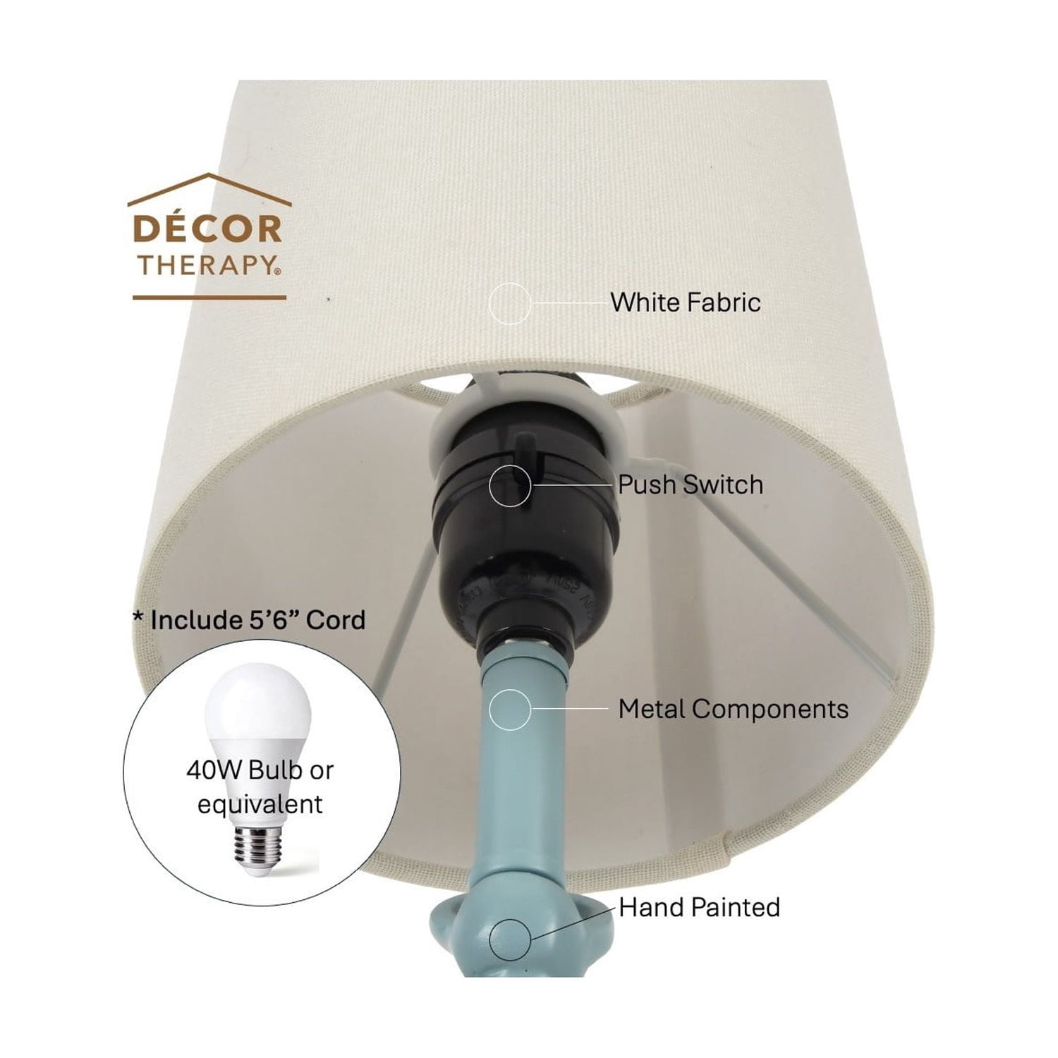 Decor Therapy Anchor Resin Accent Lamp, 40W, 8x8x16 inches, Sky Blue