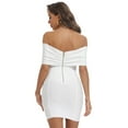 thumbnail image 4 of BEAUKEY Women Off Shoulder V Neck Bandage Dress Button Summer Female Bodycon Mini White, 4 of 6