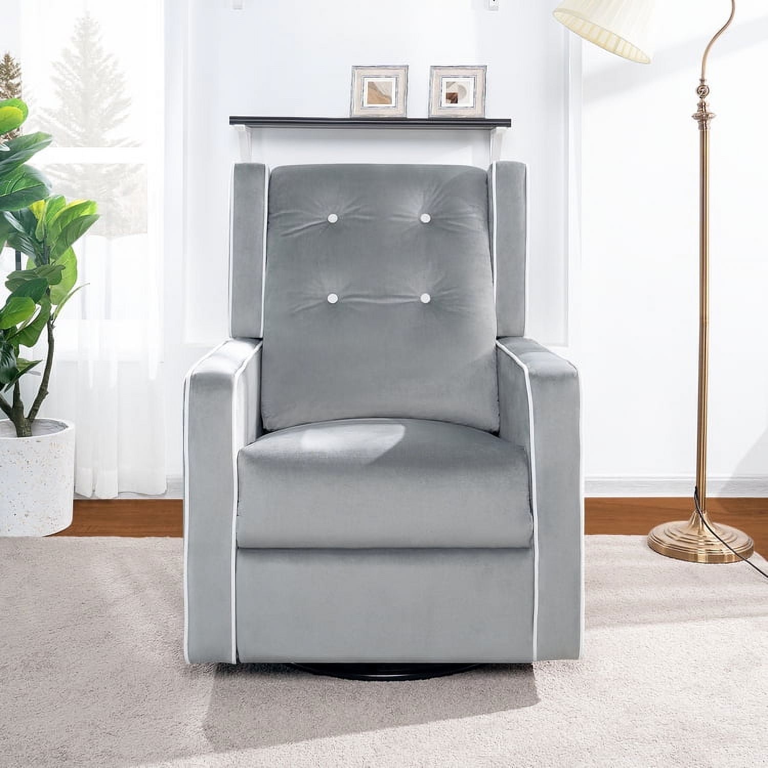 Odelia 360 Swivel Glider Rocker Recliner, Tufted Nursery Chair with Manual Puller, Plush Cushioning, Soothing Rocking Motion with Microfiber Fabric for Living Room, Bedroom, Apartment Light Gray