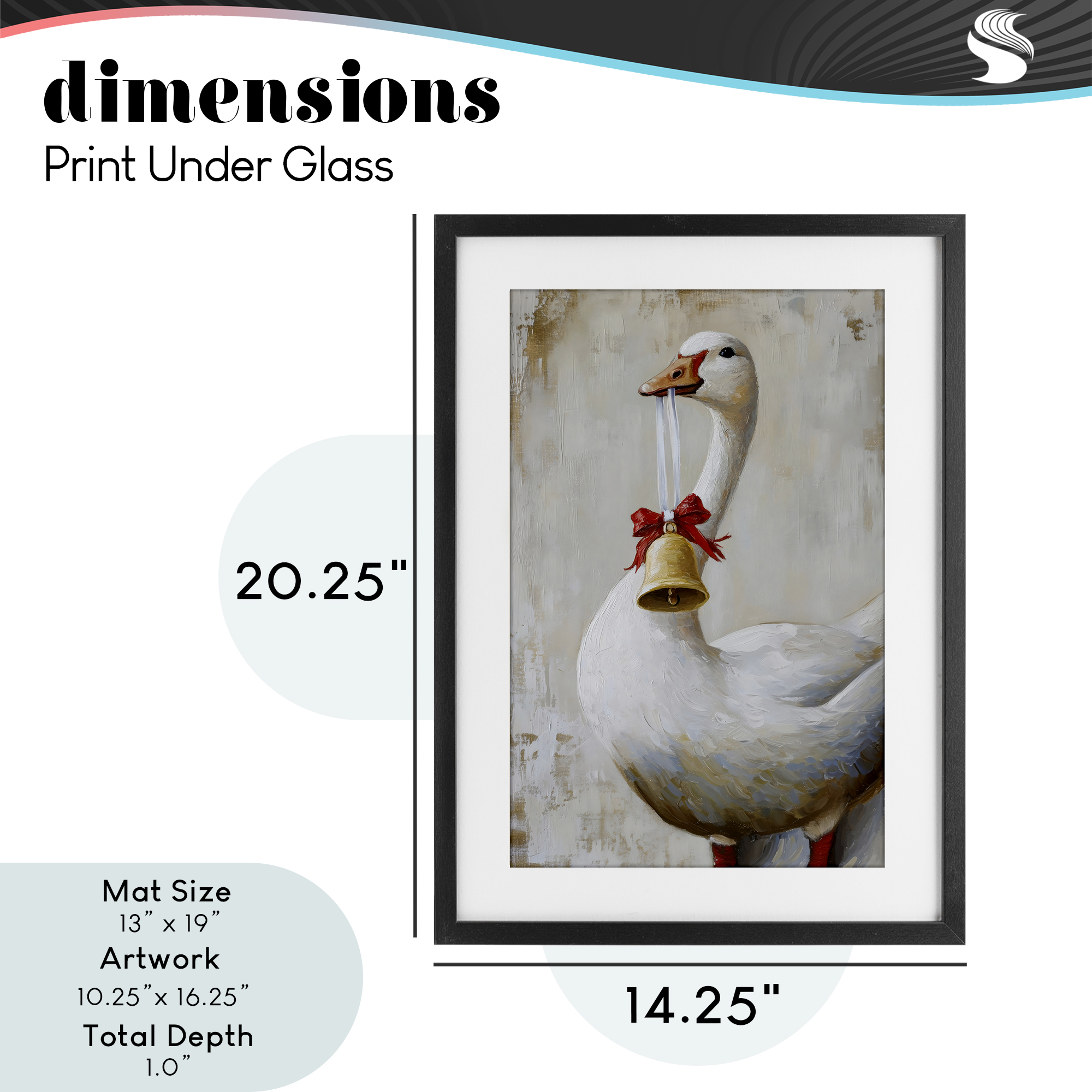 Festive Jingle Goose Black Framed Print Under Glass, design by Petal Prints Design