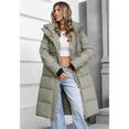 thumbnail image 3 of Women's Winter Khaki Hooded Stand Collar Long Down Jacket - Internal/External Pockets, Windproof Waterproof Warm, S, 3 of 11