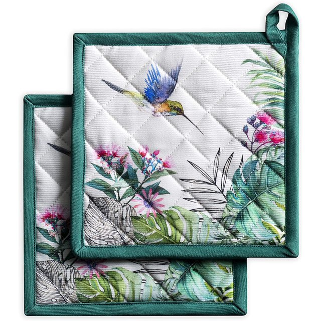 Tropiques 100% Cotton Set of 2 Pot Holders with Loop Heat Resistant for BBQ | Cooking | Baking | Grilling | Microwave | Barbecue | Spring/Summer (8 Inch by 8 Inch).