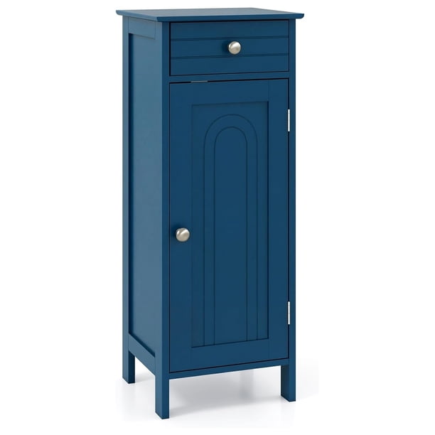 2-Pack Bathroom Base Cabinet, Freestanding Single Door Storage Cabinet with Drawer and 2 Adjustable Shelves, 14" Narrow Organizer for Small Spaces, Blue,Negro