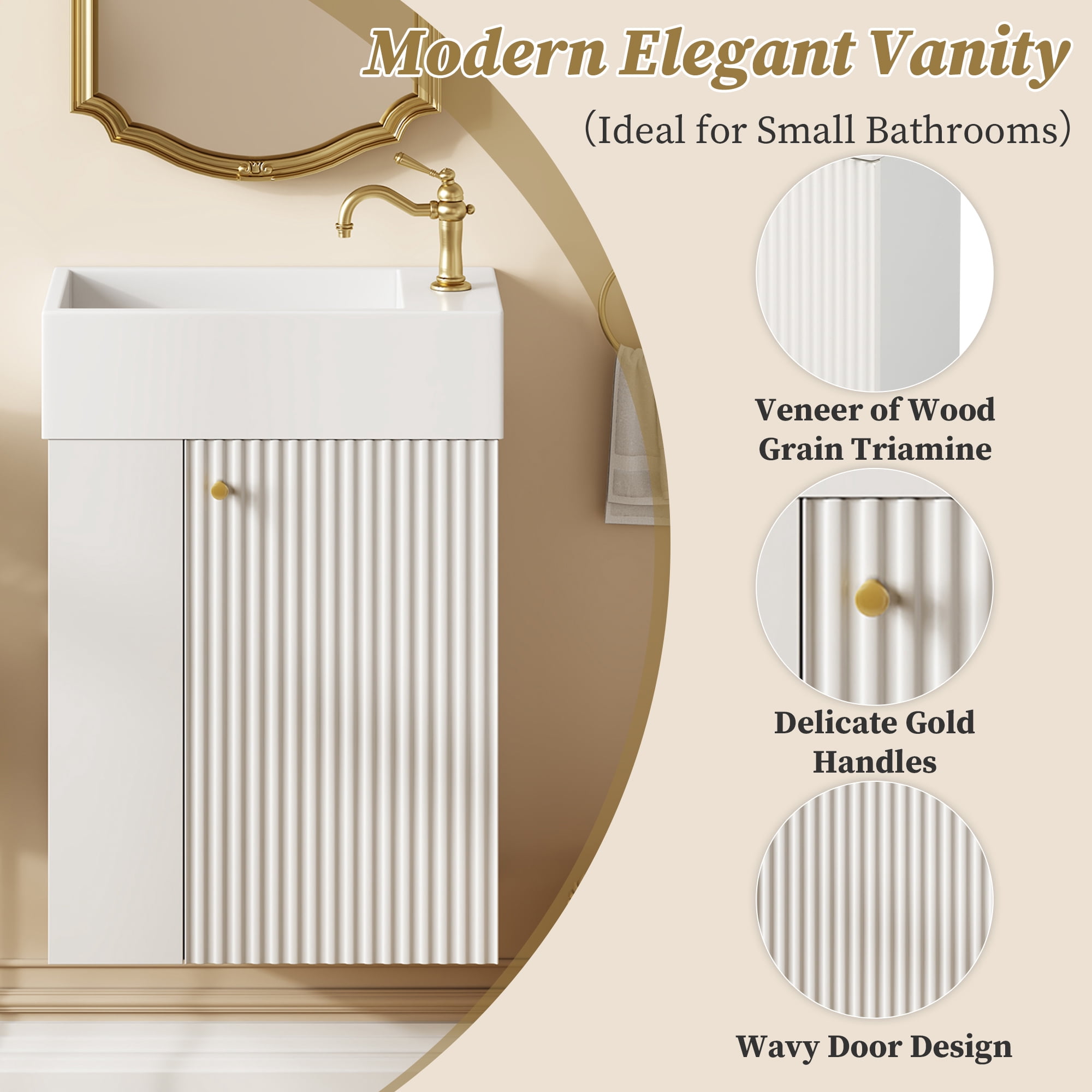 MAYEERTY 18.5" Modern Floating Bathroom Vanity - Resin Basin, Left-Side Storage for Small Bathrooms