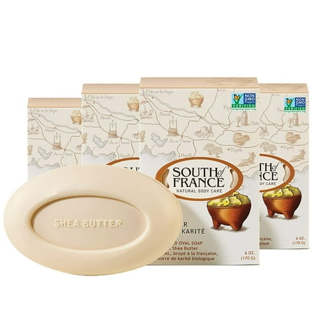 Shea Butter Clean Bar Soap by South of France Clean Body Care | Triple-Milled French Soap with Organic Shea Butter + Essential Oils | Vegan, Non-GMO Body Soap | 6 oz Bar – 4 Pack