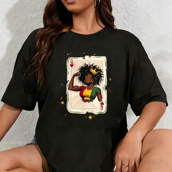 100% Cotton Black Woman African Melanin Queen Card Black History Month T-Shirt