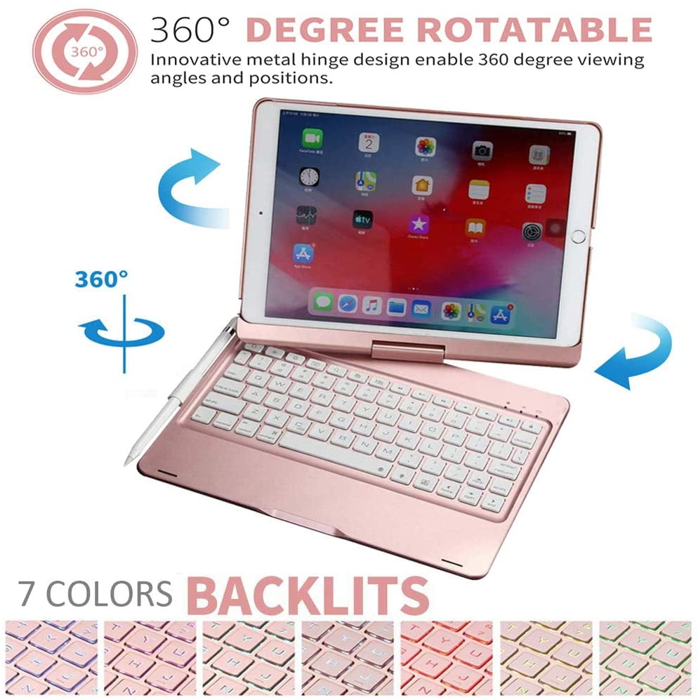 iPad 7th Generation Keyboards Case 10.2, TechCode 7 Color Backlit