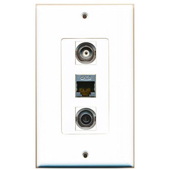 RiteAV - 1 Port Shielded Cat6 Ethernet and 1 Port 3.5mm and 1 Port BNC Decorative Wall Plate Decorative