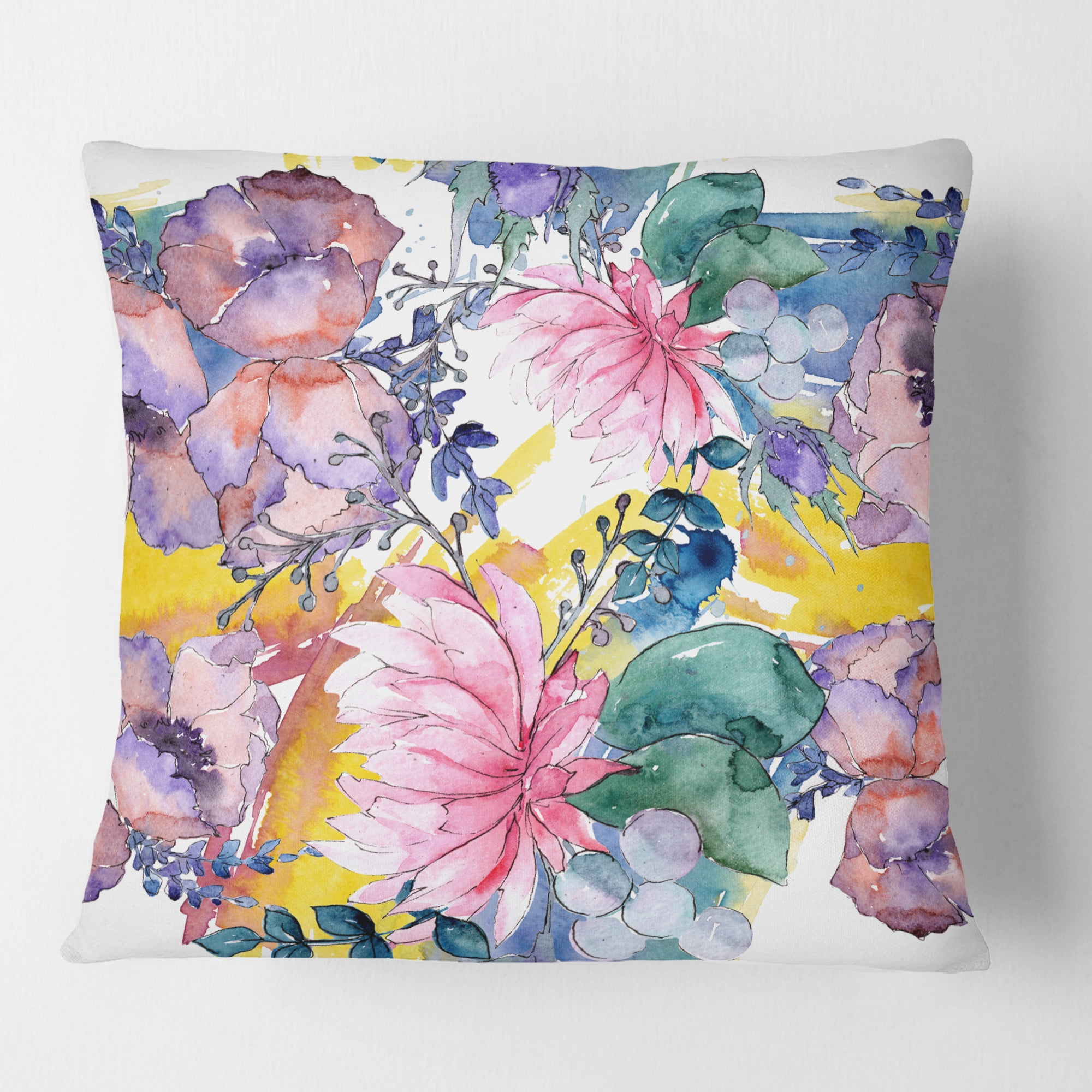 Designart Retro Floral Botanical V' Mid-Century Modern Throw Pillow - 16x16