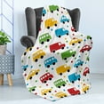 thumbnail image 4 of Cars Soft Flannel Fleece Blanket, Vivid Colored Silhouettes of Transportation Vehicles Bus Taxi Automobile Kids Pattern, Cozy Plush for Indoor and Outdoor Use, 50" x 70", Multicolor, by Ambesonne, 4 of 5