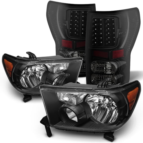 AKKON - For 07-13 Toyota Tundra Black Bezel Headlight   Black Smoked LED Tail Brake Light Lamp Combo