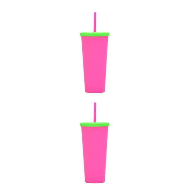 Vaso de paja de plástico Inteprter botella de agua de té y café estilo simple 2piezas Rosa fluorescente roja