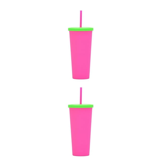 Vaso de paja de plástico Inteprter botella de agua de té y café estilo simple 2piezas Rosa fluorescente roja