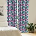 thumbnail image 3 of Ambesonne Floral 4-Panel Curtains, Monstera Leaf Pink Flowers, 56"x63", Pale Petrol Blue Teal, 3 of 4